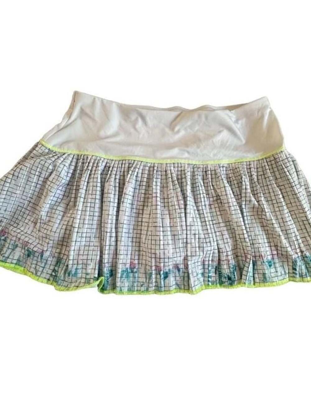 Lucky In Love Tennis Skirt Size L White Grid Print Pleated Skort